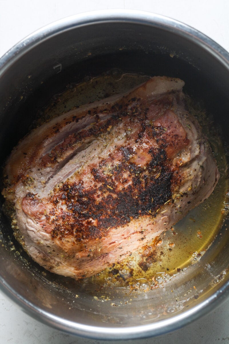 Seared pork in instant pot.