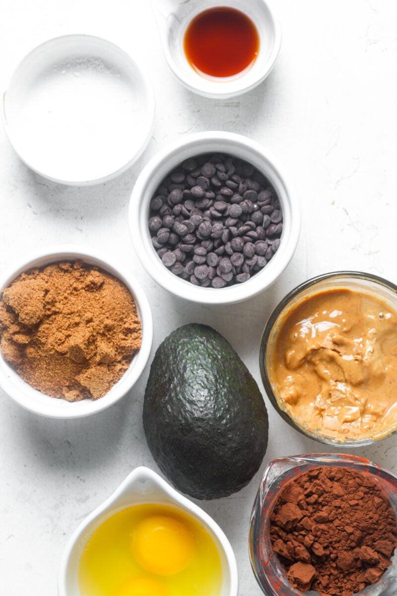 Ingredients for avocado brownies.