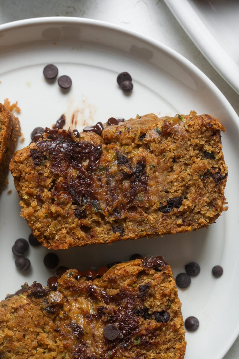 Plate with gooey healthy bread.