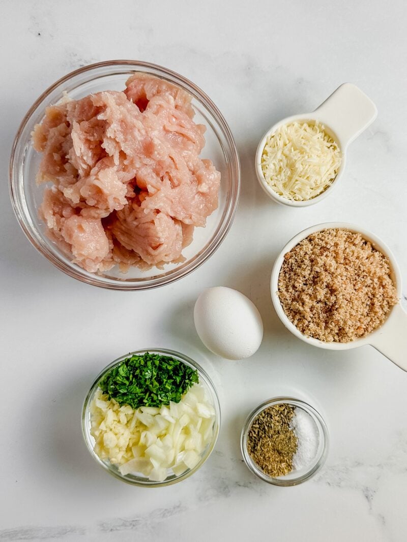 Ingredients for chicken meatballs.