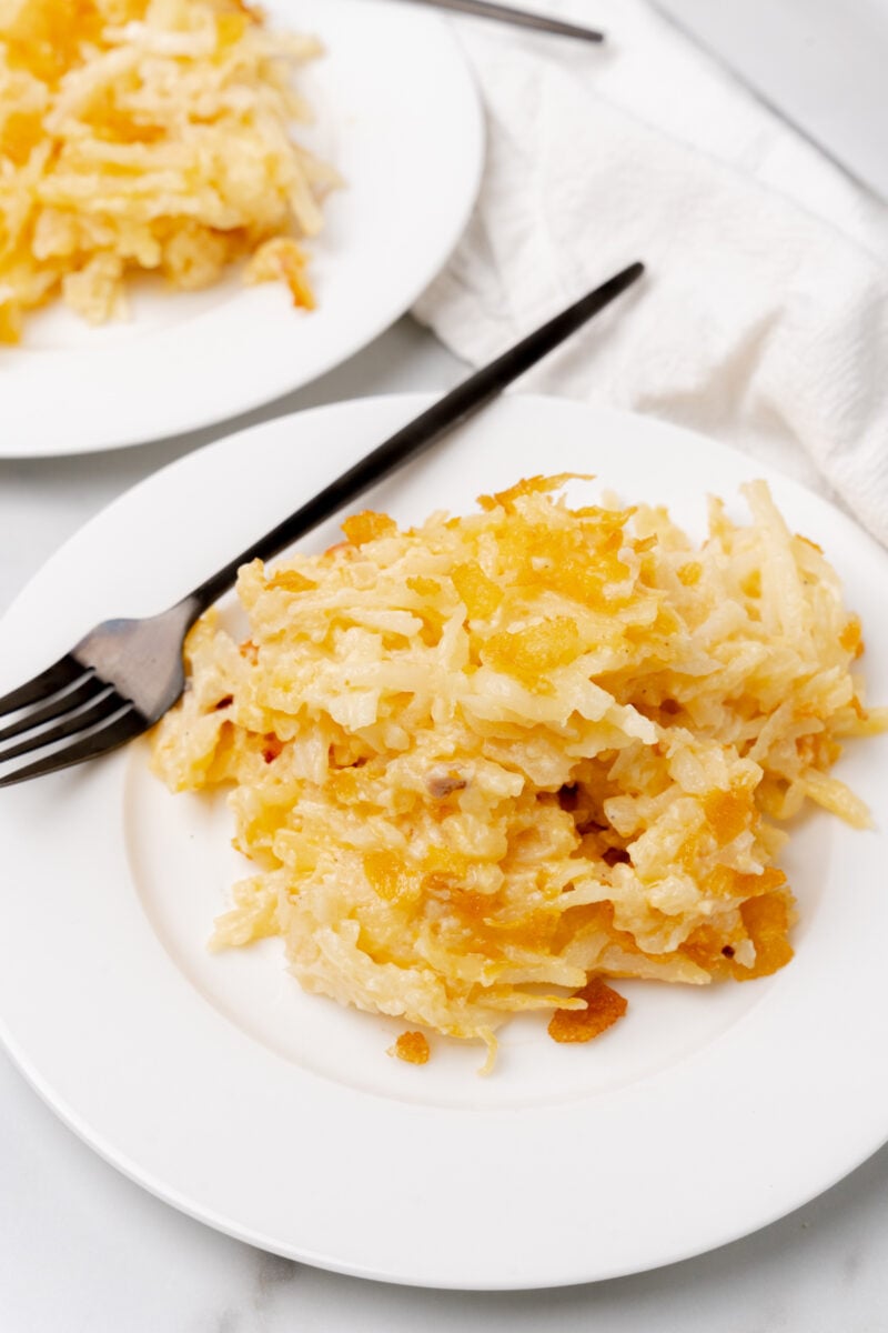 Plate of hash brown casserole.