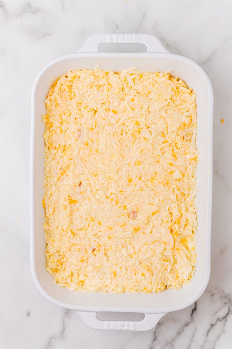 Cheese casserole in dish.