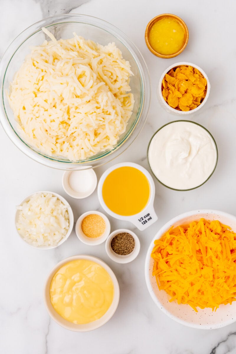 Ingredients for hash brown casserole.