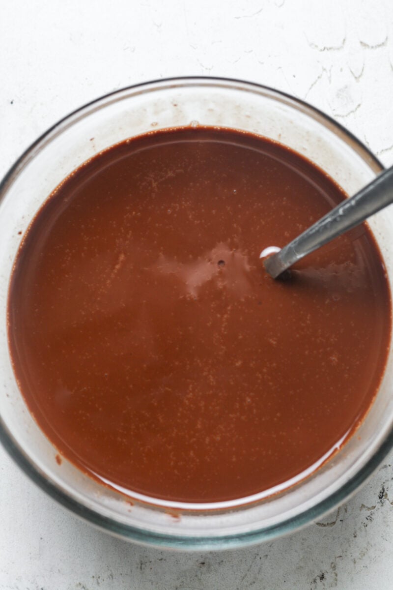 Melted chocolate in bowl.