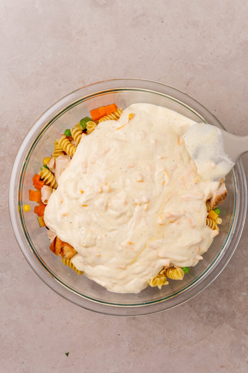 Creamy sauce with veggies.