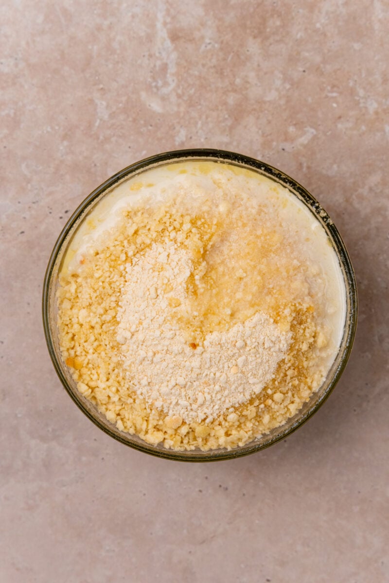 Whole wheat breadcrumbs in bowl.