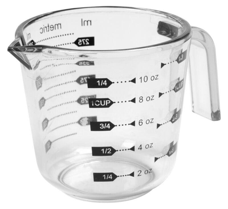 Measuring cups with ounces.