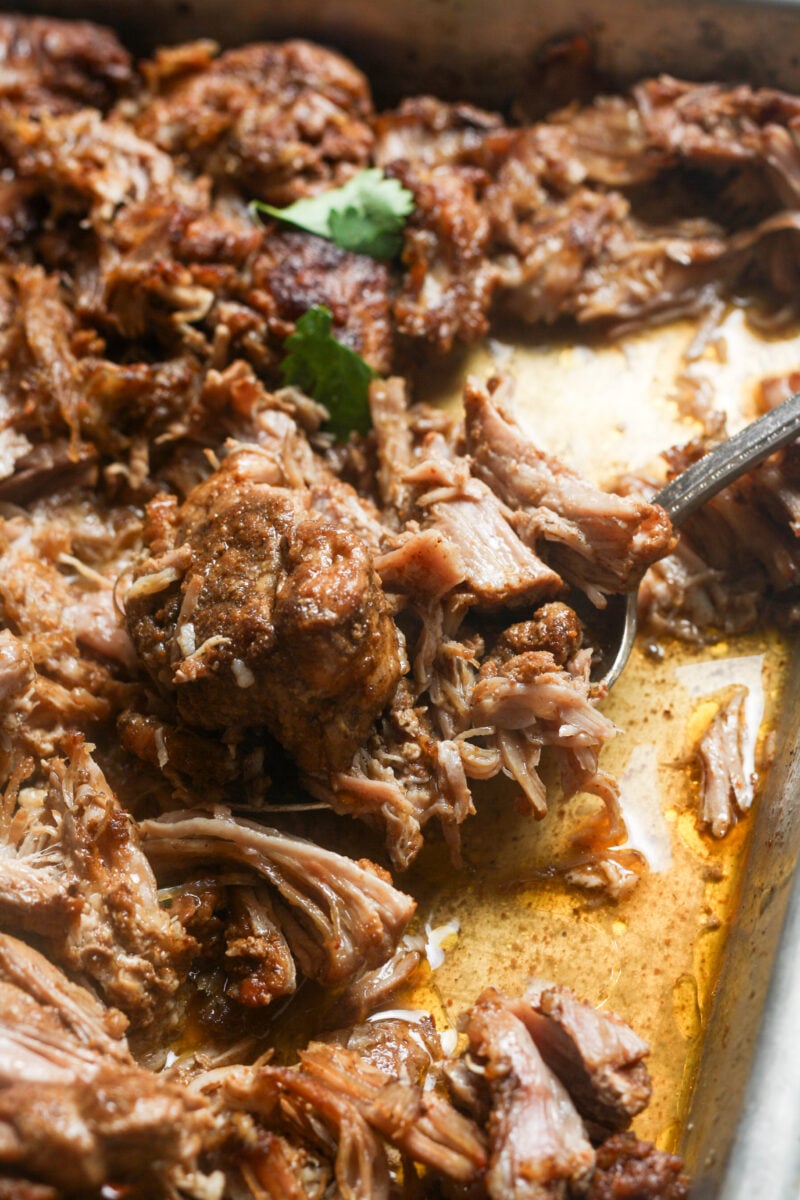 Moist meat on pan.