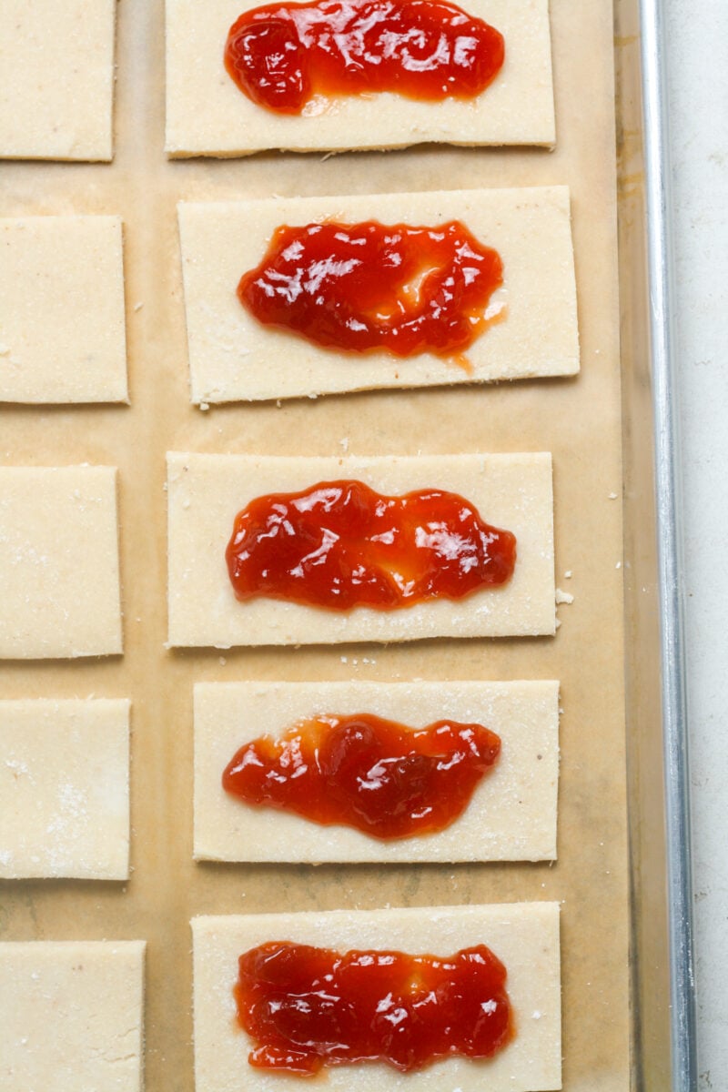 Dough with strawberry jam.