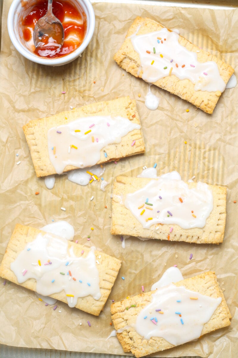 Sheet pan with pop tarts.