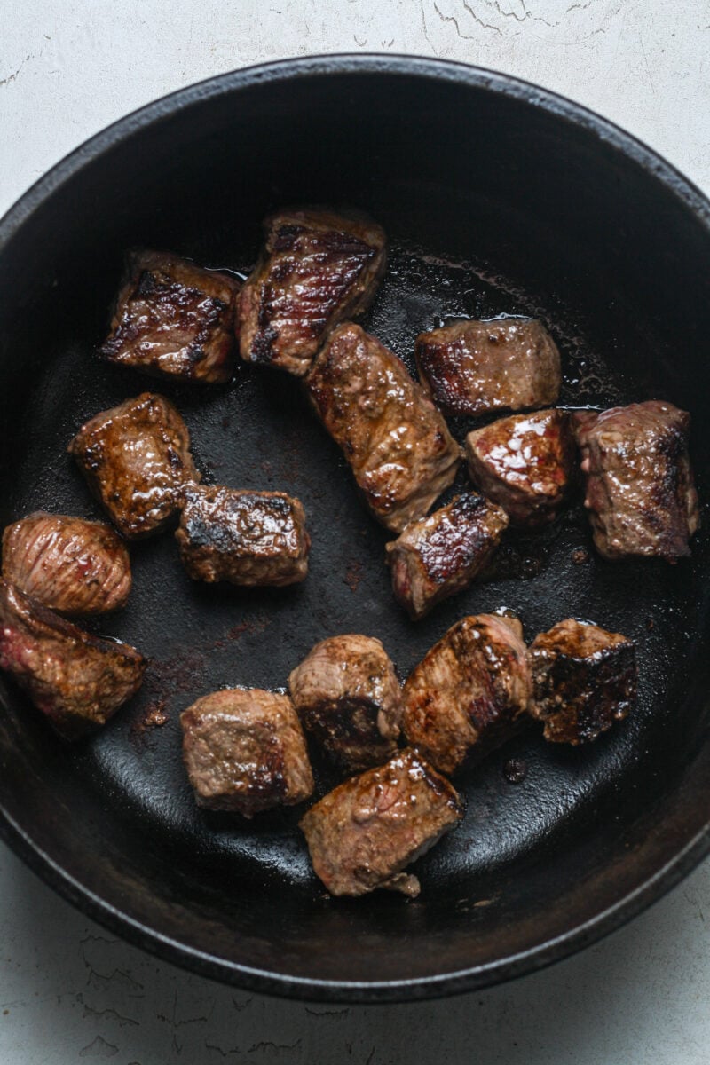 Browned beef in oven.
