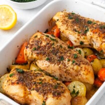 Baked chicken and potatoes.