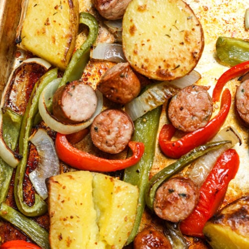 Chicken sausage sheet pan.