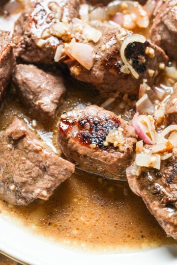 Garlic butter steak bites.