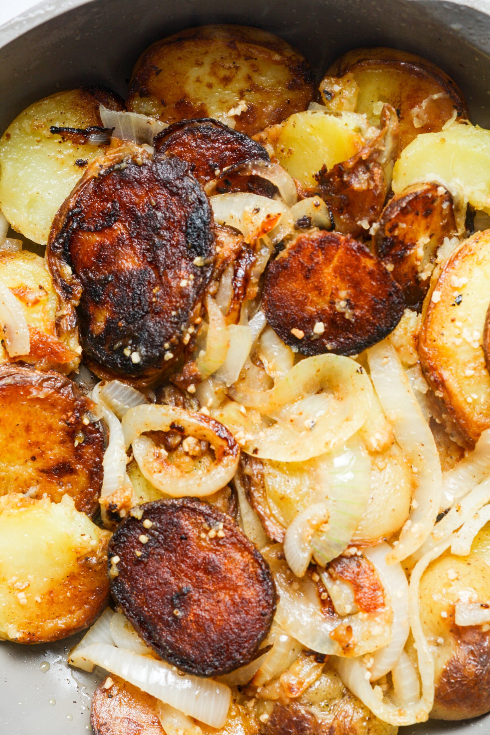 Crispy taters in pan.