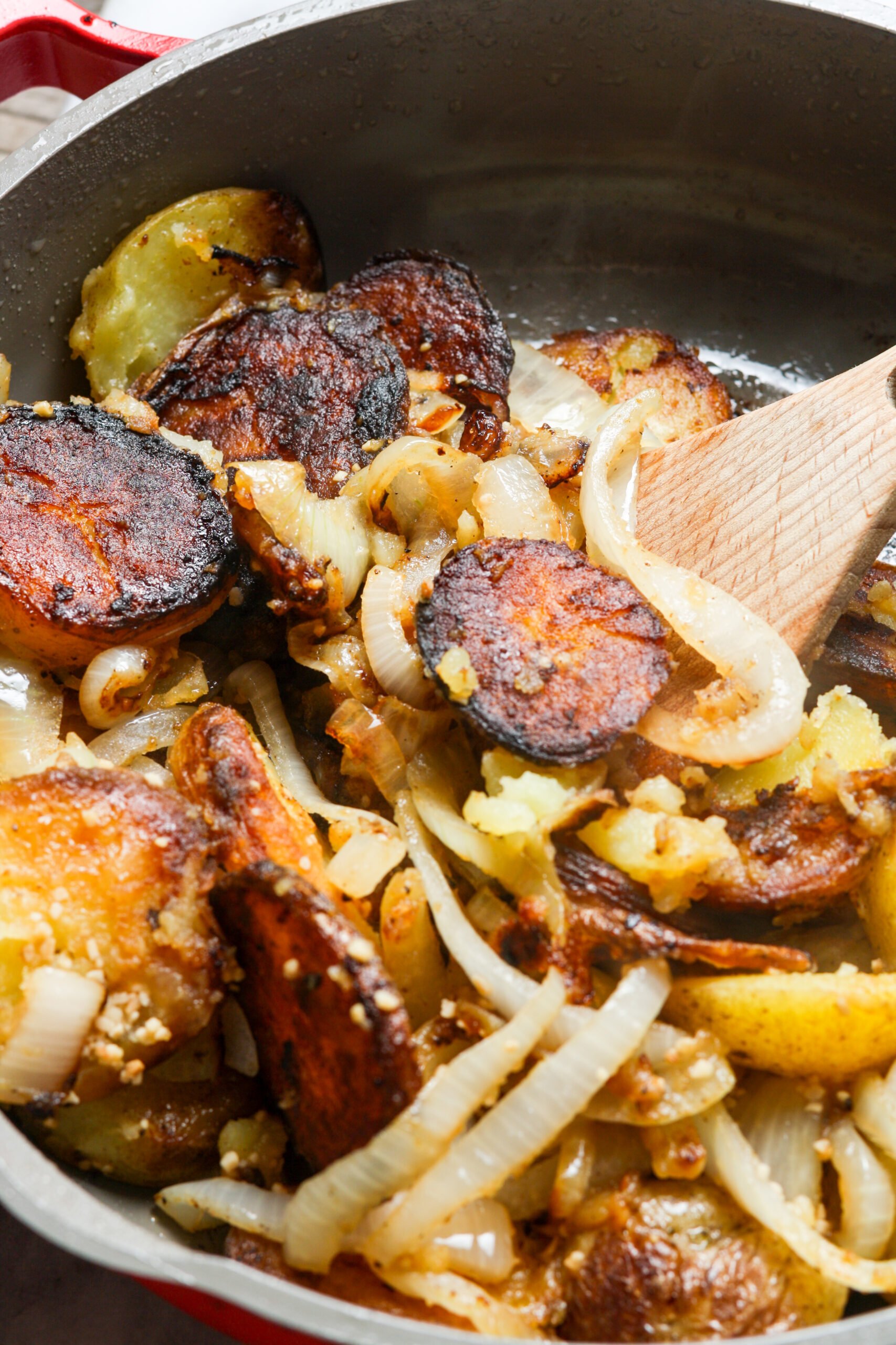 Fried spuds in skillet.
