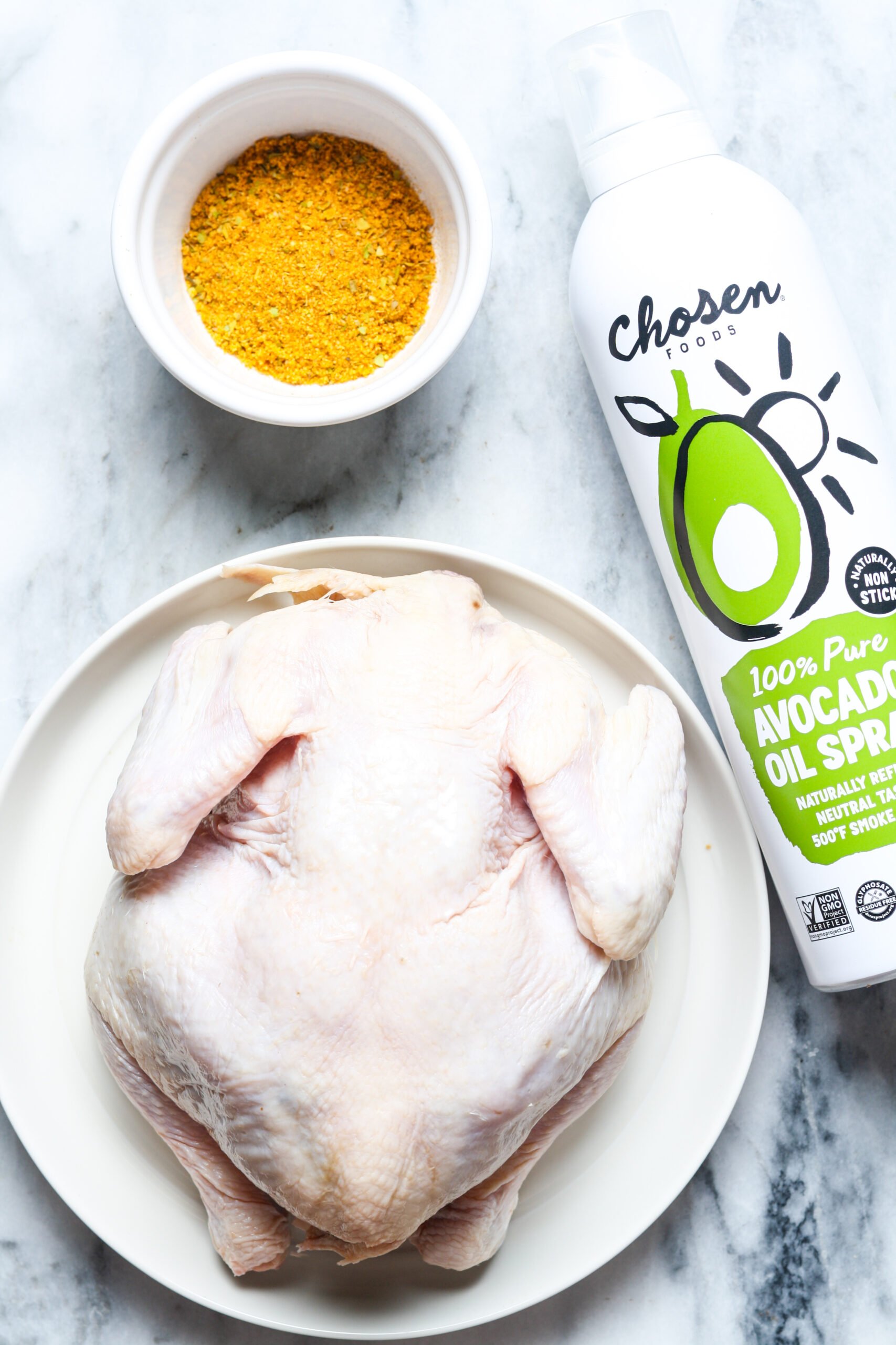 Ingredients for air fryer whole chicken.