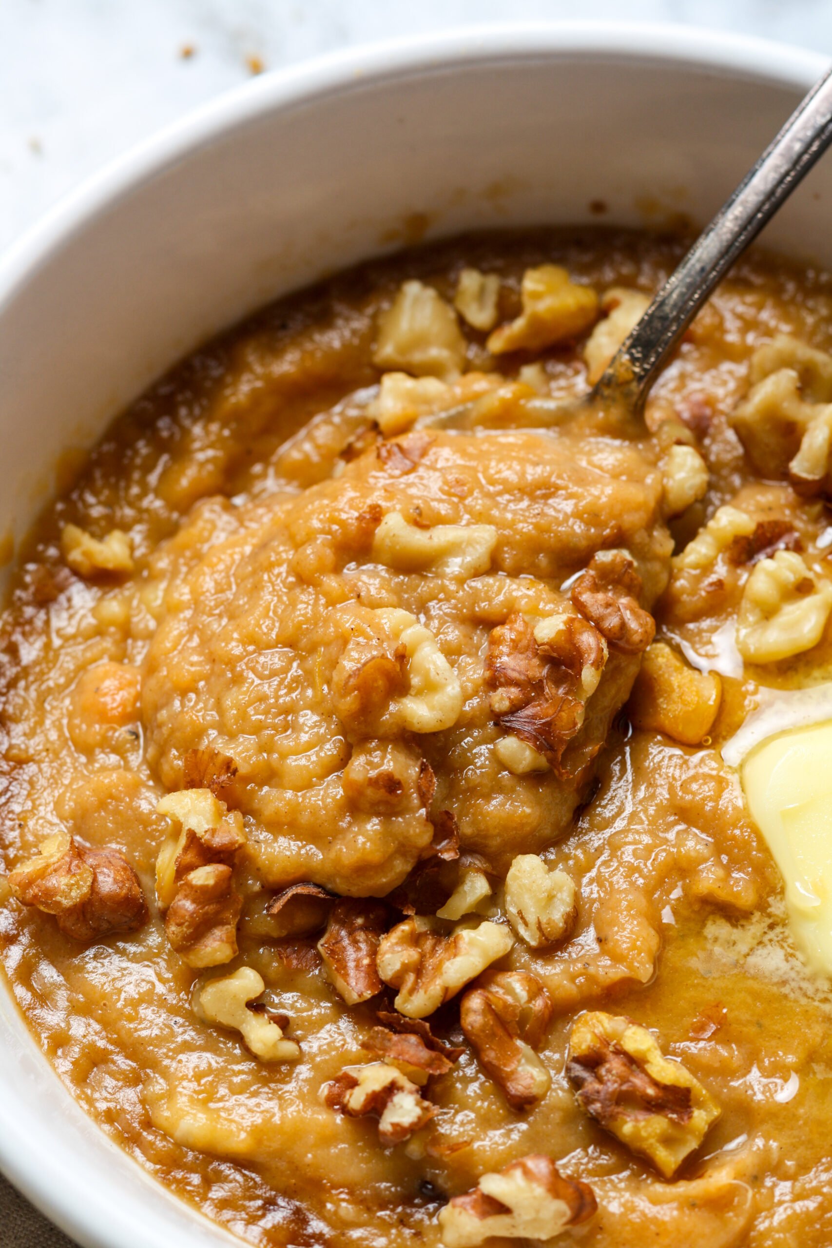 Close up of sweet potato mash.