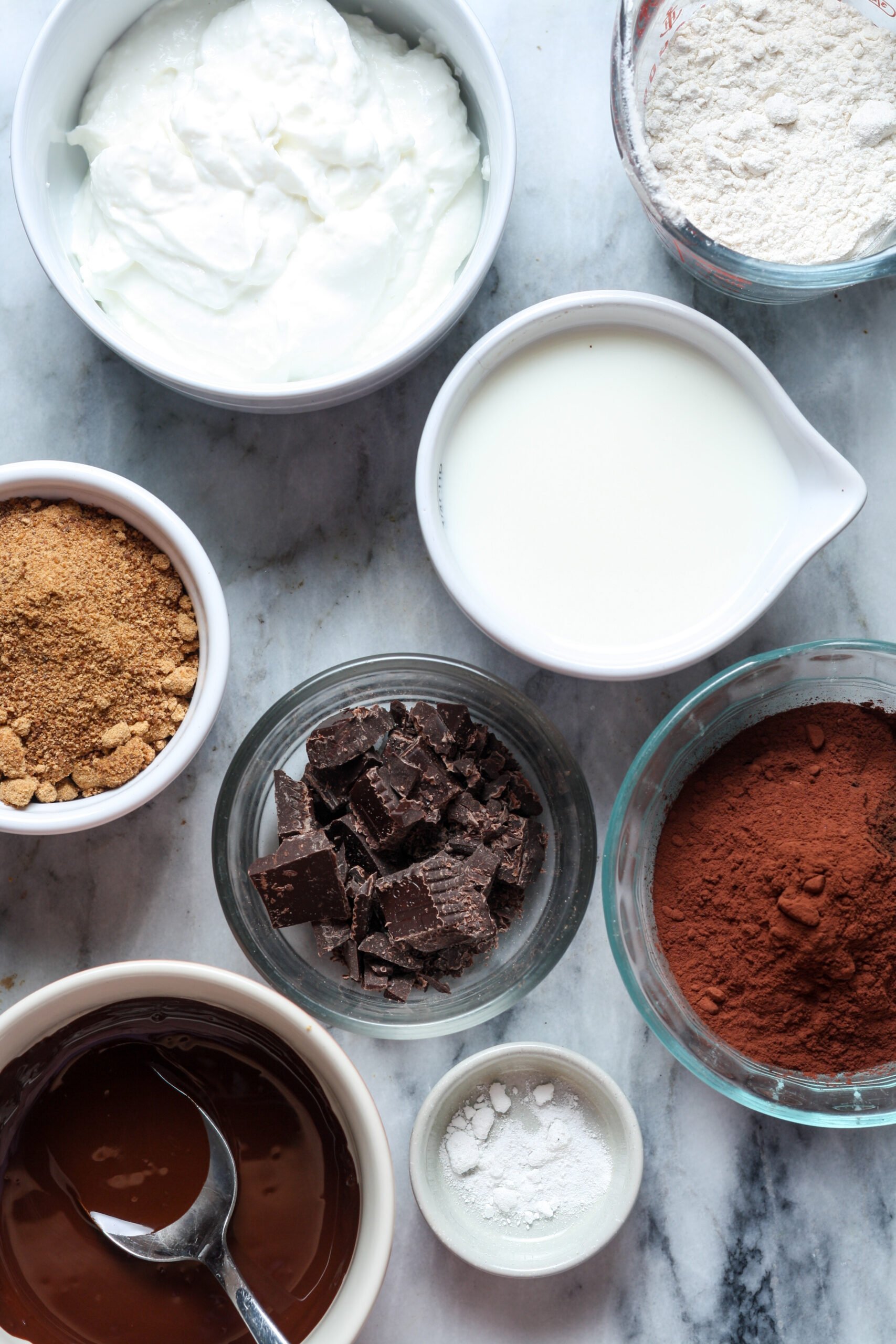 Ingredients for cottage cheese brownies.