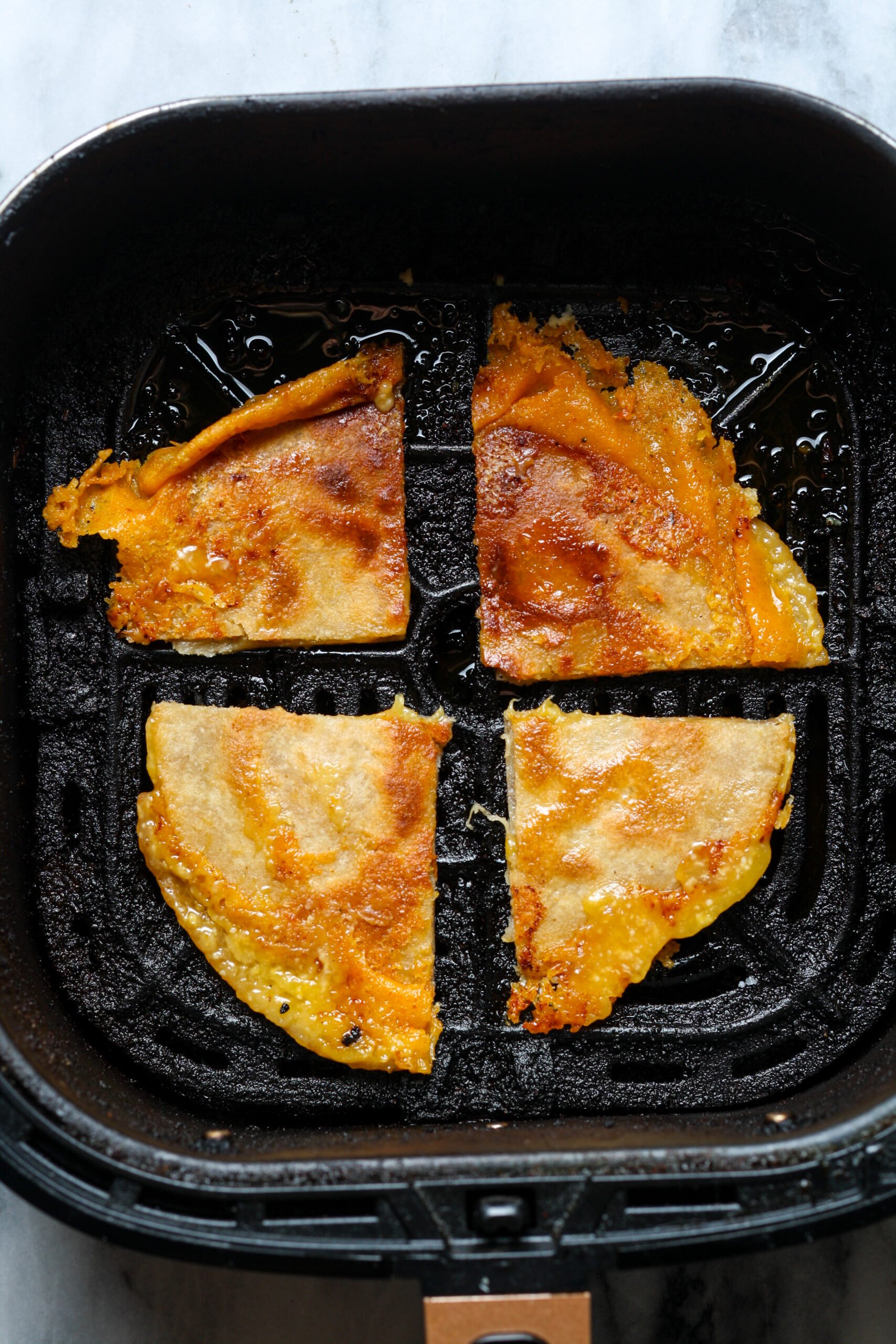 Sliced wrap in basket.