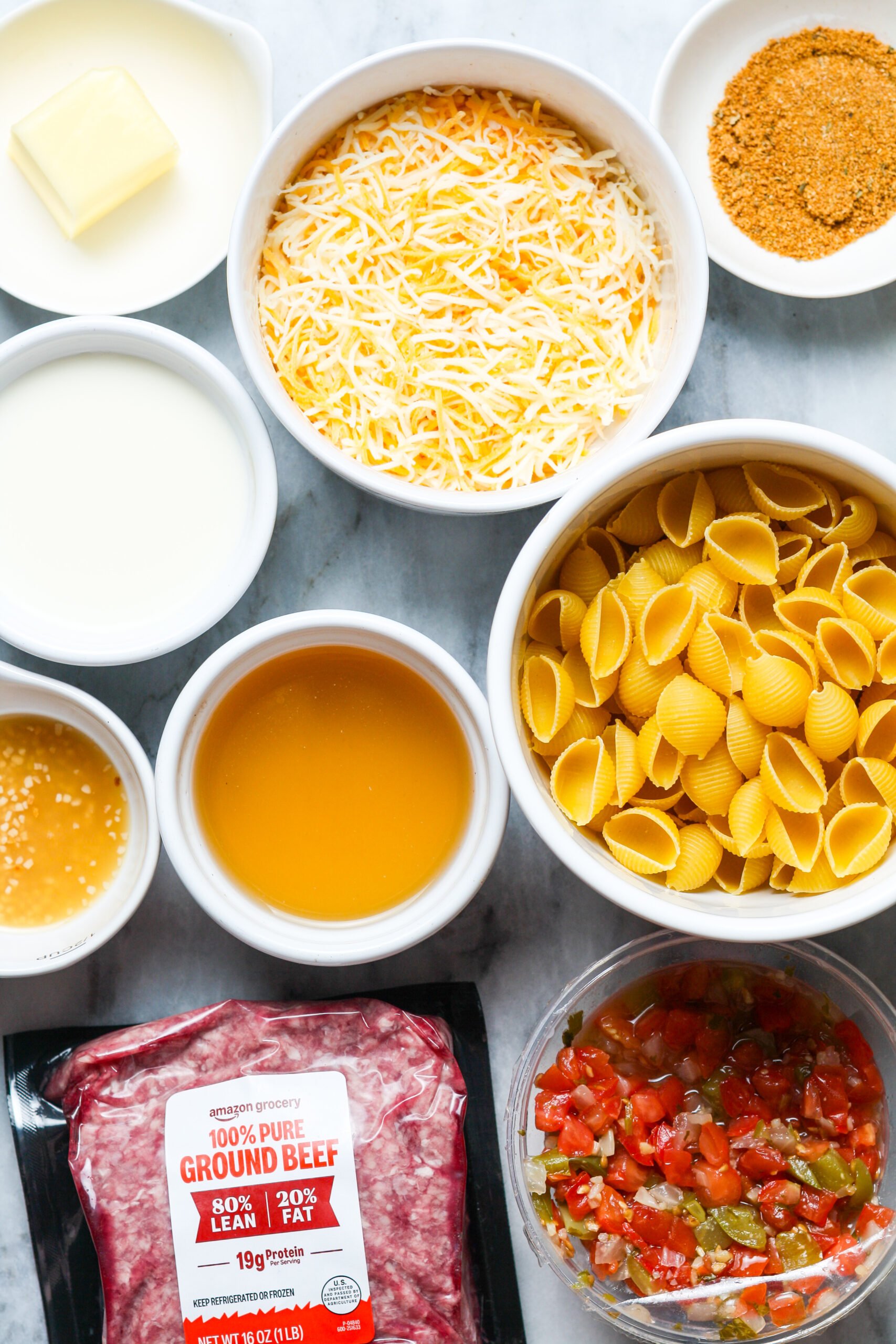 Ingredients for taco pasta.