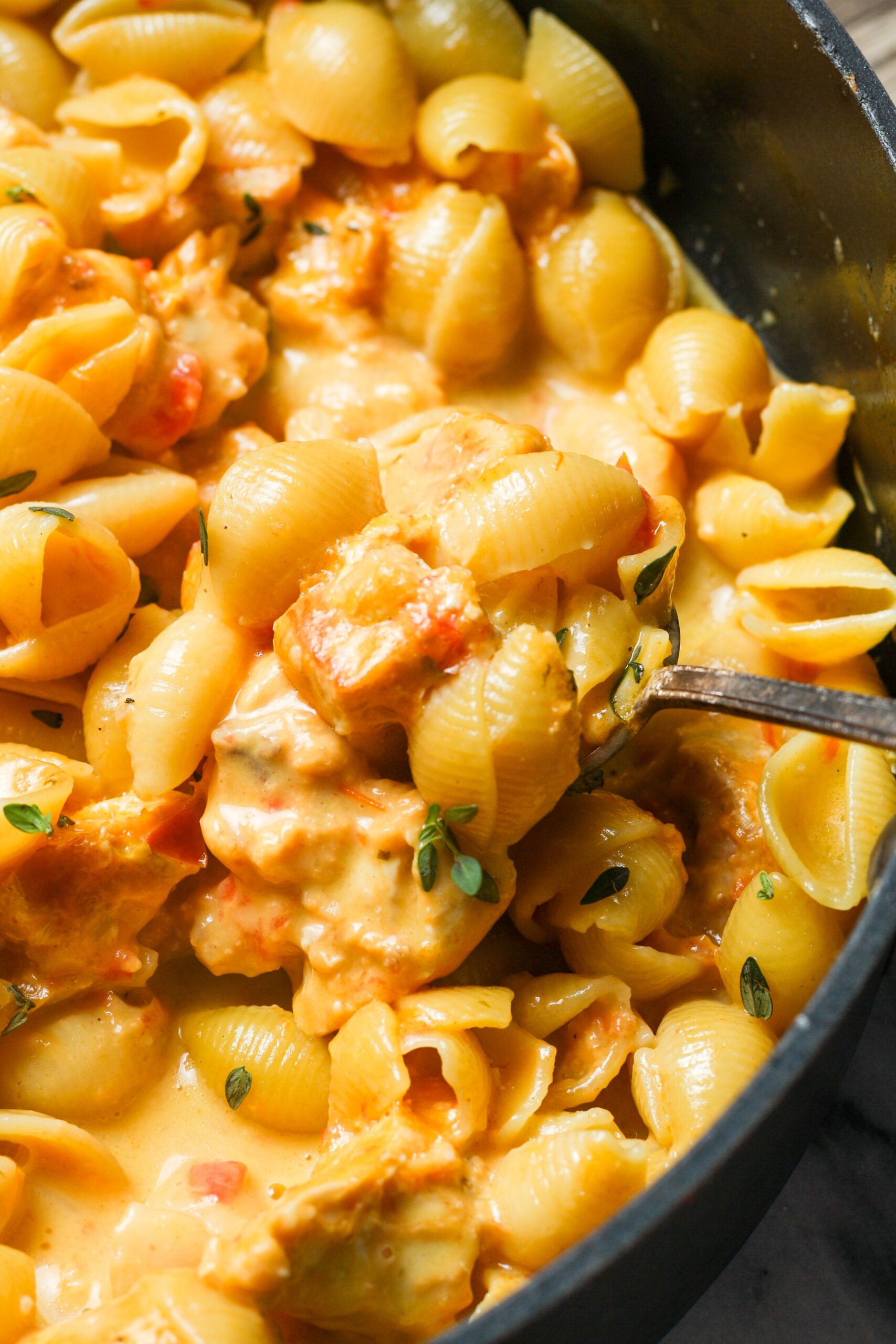 Close up of chicken taco pasta.