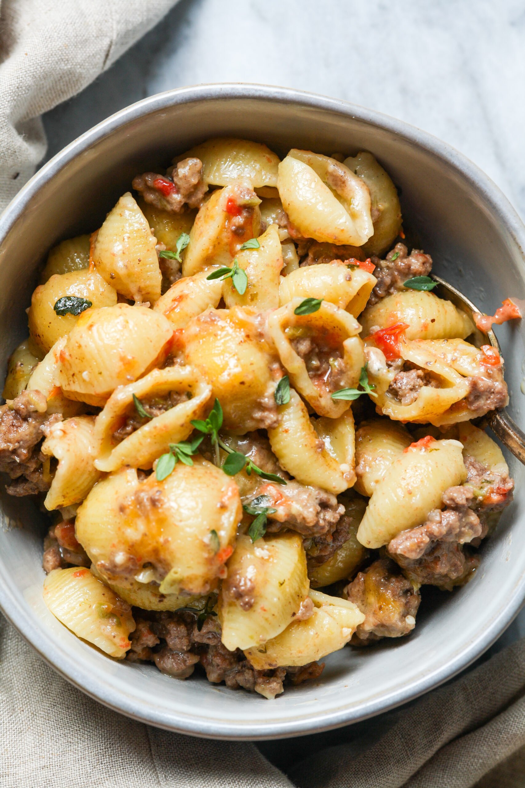 Bowl of taco pasta.