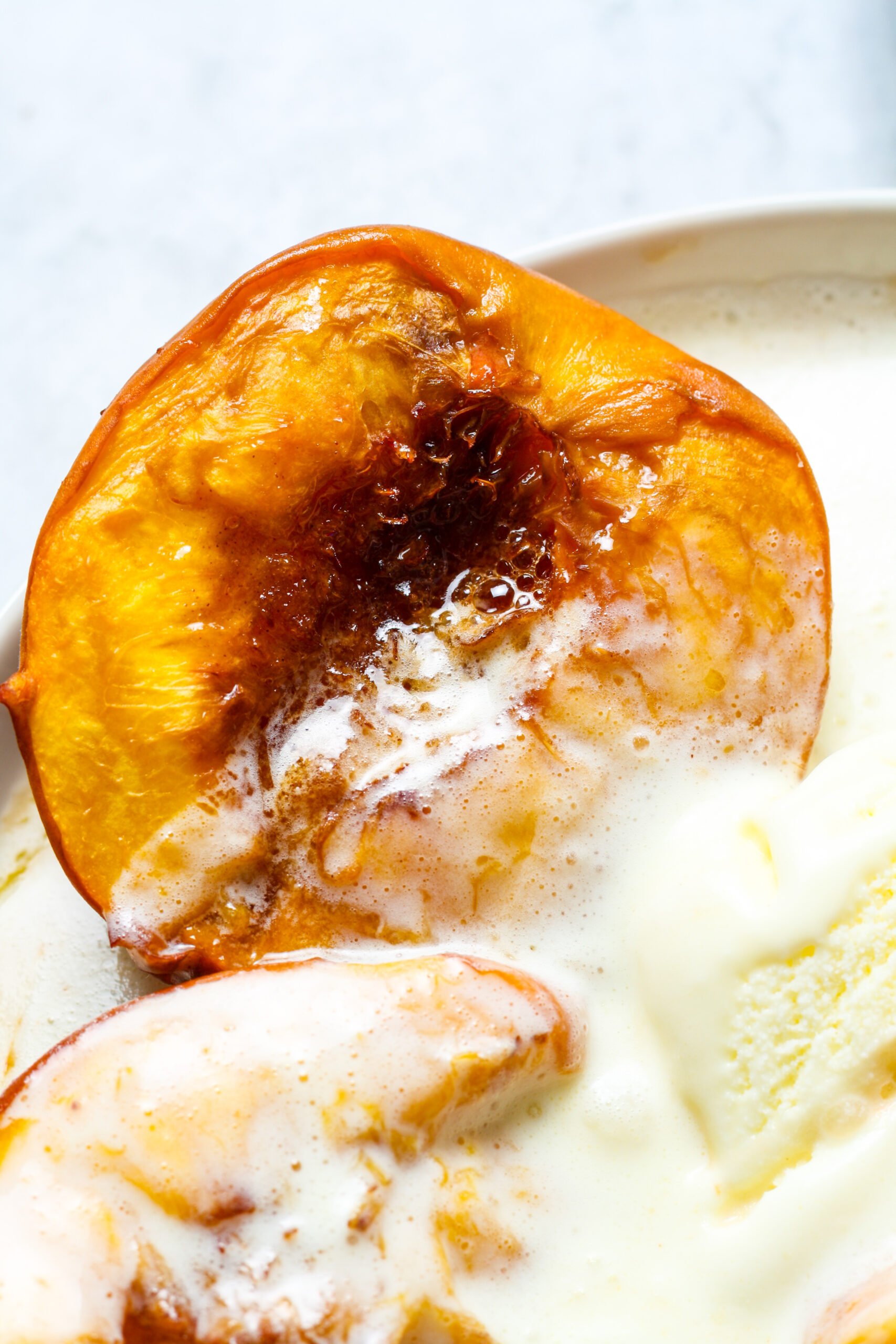 Close up of baked peach.